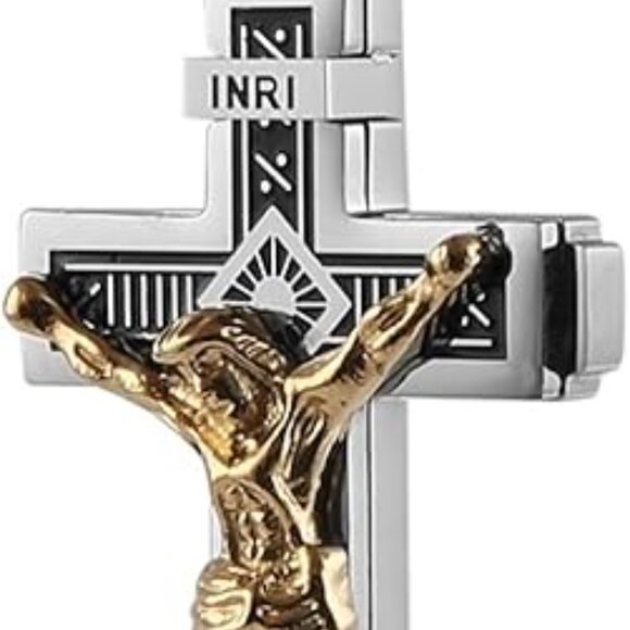 Catholic Holy Jesus Christ on INRI Cross Crucifix Pendant Necklace 22+2 Chain - Picture 5 of 6